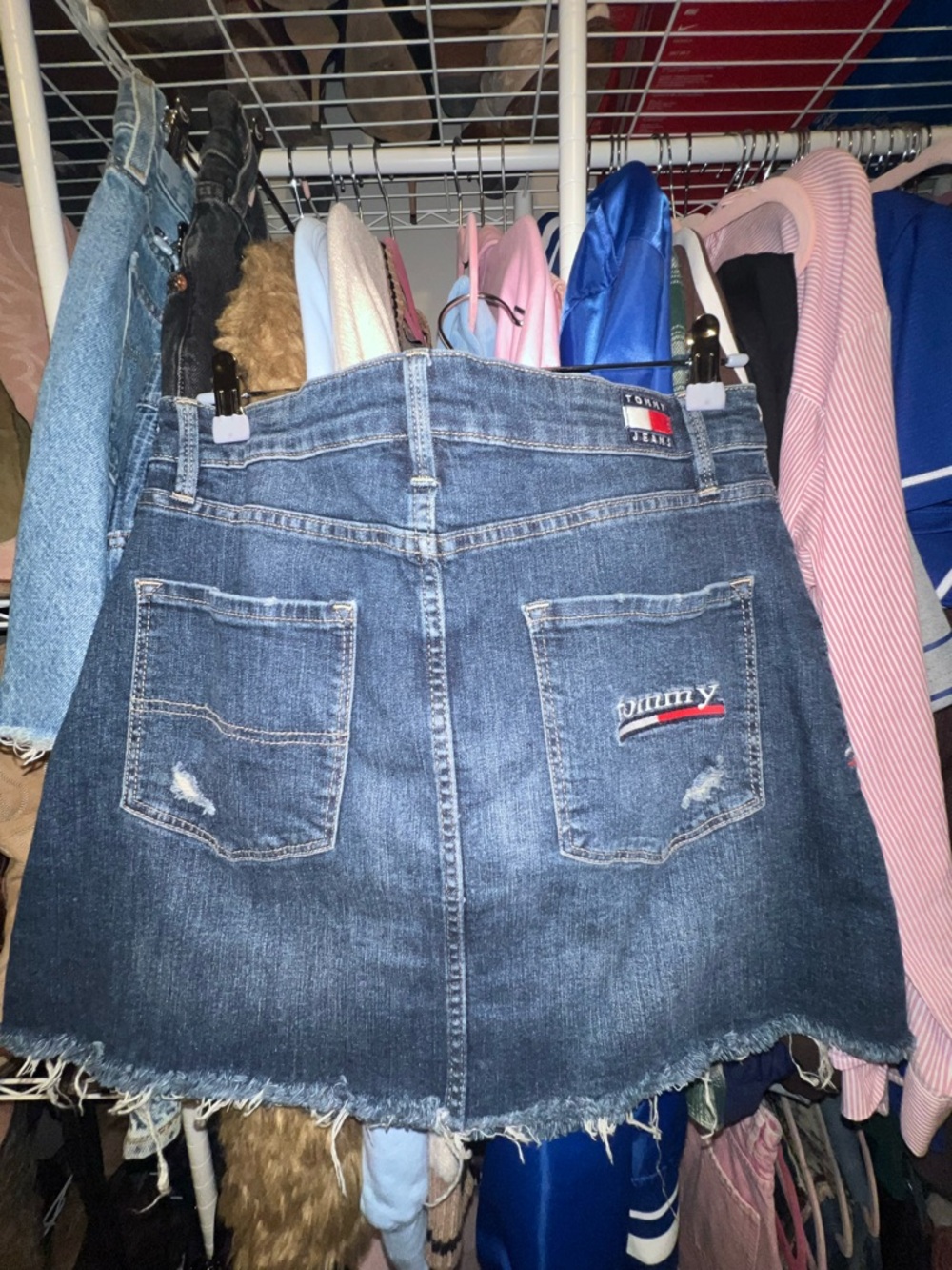 Tommy Hilfiger Distressed Dark Blue Denim Mini Skirt